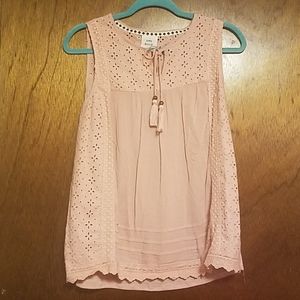 Soft Pink Sleeveless Top w/ Floral Eyelets